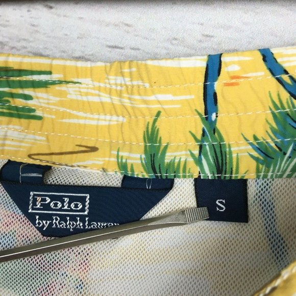 Polo Mens Small 32 to 34 Swim Trunks Shorts Yellow Beach Jaguar Mesh Liner - Picture 4 of 9